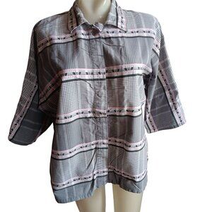 Vintage 80's Cottage Shirt Women's Medium Heshy II Plaid Button-Up Pink Gray Top